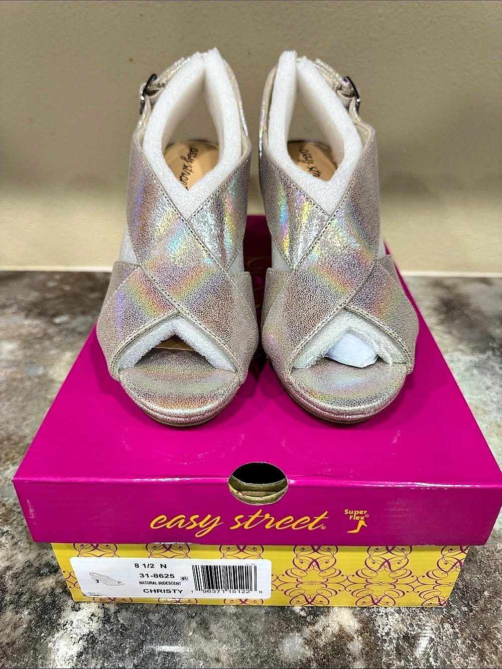 Easy Street Christy Silver Peep Toe Heels